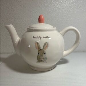 RAE DUNN‎ Artisan Collection By Magenta Easter Bunny Rabbit Ceramic White Teapot
